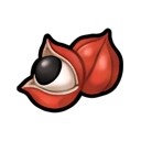 red guarana pod open showing black seed in white… — RimWorld sprite